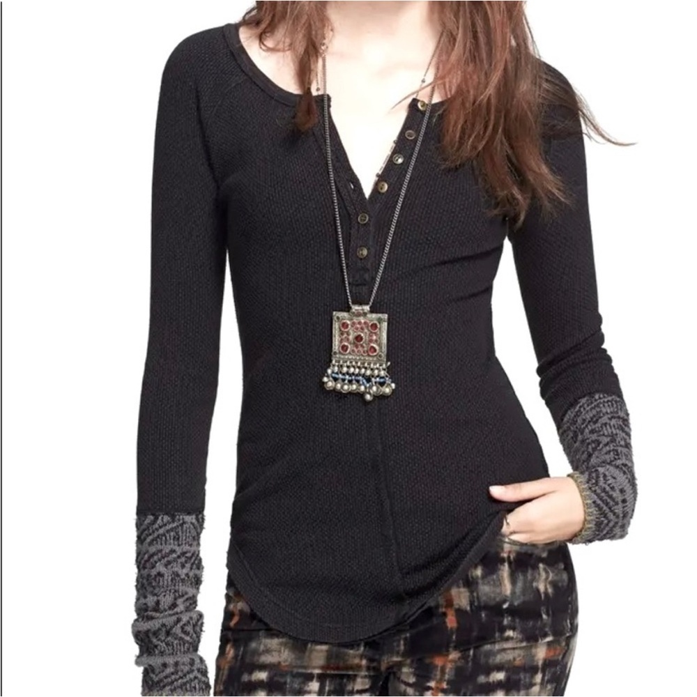 Free People Waffle Alpine Cuff Knit Long Sleeve Thermal Shirt Size S